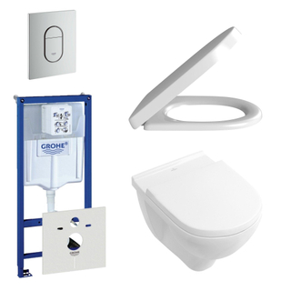 Villeroy & Boch O.Novo Toiletset - softclose en quickrelease zitting – bedieningsplaat verticaal chroom mat - wit