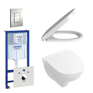 Villeroy & Boch O.Novo Toiletset – compact - softclose en quickrelease zitting – bedieningplaat verticaal/horizontaal chroom mat - wit