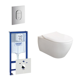 Villeroy & Boch Subway 2.0 ViFresh toiletset met slimseat softclose en quick release en bedieningsplaat verticaal chroom