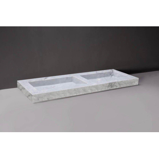 Forzalaqua Palermo Doppio wastafel 140.5x51.5x9cm Rechthoek 2 kraangaten 2 wasbakken Natuursteen Carrara gepolijst