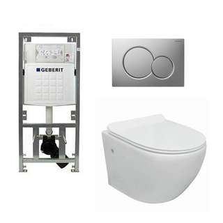 Go toiletset compact Rimless inclusief UP320 toiletreservoir met softclose en quickrelease toiletzitting met bedieningsplaat glans verchroomd