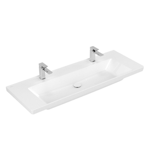 Villeroy & Boch Subway 3.0 meubelwastafel 130x47x17cm Rechthoek 2 kraangaten zonder overloopgat Wit Alpin glans Ceramic