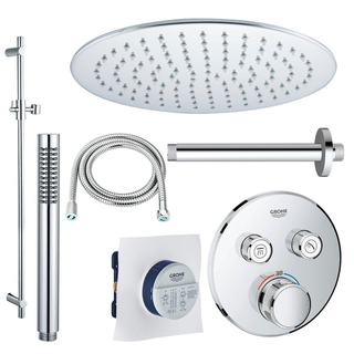 GROHE Grohtherm Regendoucheset opbouw - hoofddouche 30cm - 2 functies - handdouche staaf 1 stand - plafondarm - glijstang 90 cm - chroom