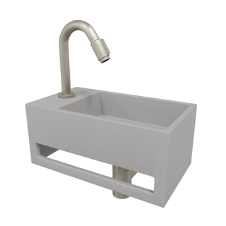 Wiesbaden Julia fonteinset Solid Surface 35x20x16cm betonlook links incl. Victoria luxe fonteinkraan geborsteld staal