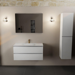 Mondiaz Aivy badmeubelset - 100x45x50cm - 1 kraangat - 1 wasbak talc Solid surface - Midden - 2 lades - Zonder spiegel - MDF Talc