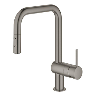 GROHE Minta Keukenkraan - hoog - draaibare/uittrekbare u uitloop - 2 straalsoorten - hard graphite geborsteld