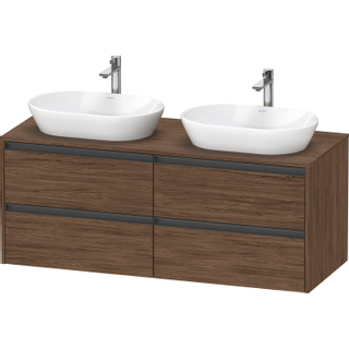 Duravit Ketho 2 wastafelonderbouwkast incl. consoleplaat met 4 laden voor dubbele waskommen 140x55x56.8cm met handgrepen antraciet donker noten mat