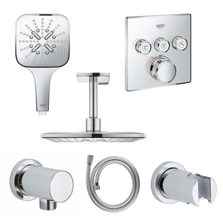 GROHE Rainshower Smartactive Regendoucheset Opbouw -hoofddouche vierkant 31cm - handdouche vierkant - plafondarm - inbouwbox - Chroom