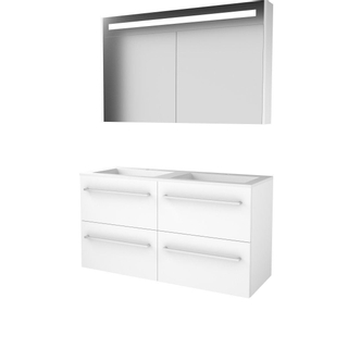 Basic-Line Premium 46 badkamermeubelset - 120x46cm - met grepen - 4 lades - acryl wastafel - 2 kraangaten - Spiegelkast - geintegreerde LED verlichting - MDF lak Ice White