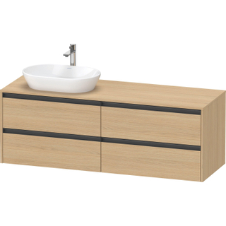 Duravit Ketho 2 wastafelonderbouwkast incl. consoleplaat met 4 laden voor waskom links 160x55x56.8cm met handgrepen antraciet natuur eiken mat