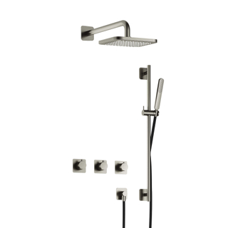 Hotbath Gal IBSGL70 complete thermostatische douche inbouwset met 2 stopkranen met 35cm wandarm 22cm vierkante hoofddouche staafhanddouche met glijstang nikkel geborsteld PVD