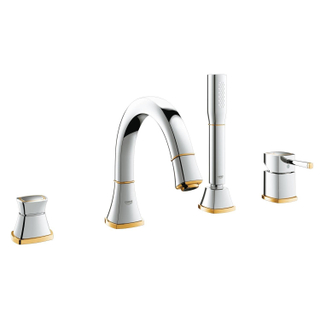 GROHE Grandera 4 gats badrandkraan met baduitloop met omstel met handdouche en doucheslang 150cm chroom/goud