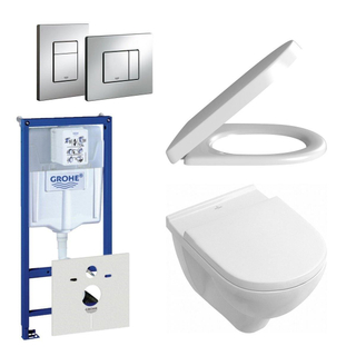 Villeroy en Boch O.Novo toiletset - inclusief inbouwreservoir - softclose & quickrelease zitting - bedieningsplaat verticaal/horizontaal chroom