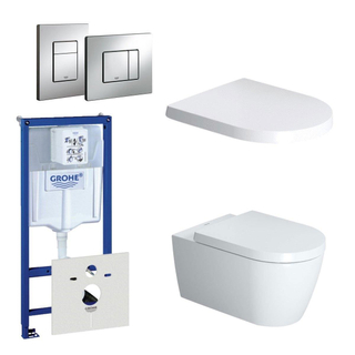 Duravit ME by Starck toiletset bestaande uit inbouwreservoir, diepspoel compact wandcloset met softclose toiletzitting en bedieningsplaat verticaal/horizontaal chroom