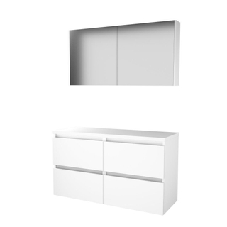 Basic-Line Comfort 46 badkamermeubelset - 120x46cm - greeploos - 4 lades - wastafelblad - Spiegelkast - MDF lak Ice White