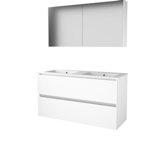 Basic-Line Comfort 46 badkamermeubelset - 120x46cm - greeploos - 2 lades - porseleinen wastafel - 2 kraangaten - Spiegelkast - MDF lak Ice White