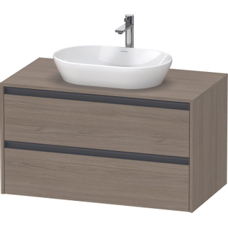 Duravit Ketho 2 wastafelonderbouwkast incl. consoleplaat met 2 laden 100x55x56.8cm met handgrepen antraciet eiken terra mat