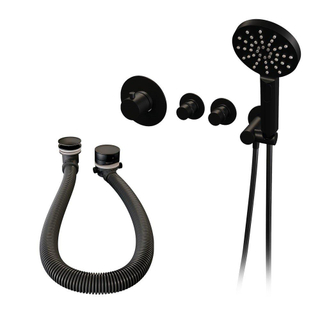 Brauer Black Edition Badkraan inbouw - douchegarnituur - 3 gladde knoppen - handdouche rond 3 standen - Electroplating - mat zwart