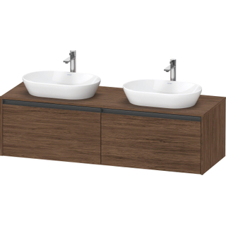 Duravit Ketho 2 wastafelonderbouwkast incl. consoleplaat met 2 laden voor dubbele waskommen 160x55x45.9cm met handgrepen antraciet donker noten