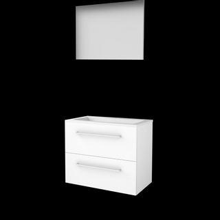 Basic-Line Basic 46 badkamermeubelset - 80x46cm - met grepen - 2 lades - acryl wastafel - 1 kraangat - Spiegel - MDF lak Ice White