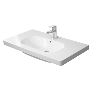 Duravit D code meubelwastafel 85x48 cm. 1x kr.gat m overloop wit Duravit XBase Wastafelonderkast 80x45.8x44.8cm 1 lade Standaard greep met softclose spaanplaat wit Mat SHOWROOMMODEL