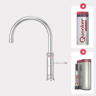 Quooker NL Classic Fusion round kokendwaterkraan opbouw uitloop draaibaar met Pro3 reservoir & Cube reservoir Chroom