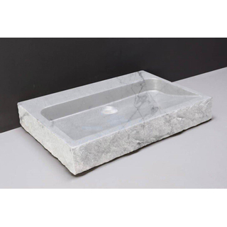 Forzalaqua Palermo wastafel 80.5x51.5x9cm Rechthoek 2 kraangaten Natuursteen Carrara gepolijst