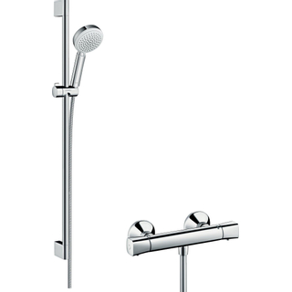 Hansgrohe Crometta 100 douchecombinatie: met Ecostat Universal douchekraan thermostatisch met glijstangset 90cm met Crometta 100 Vario handdouche wit/chroom