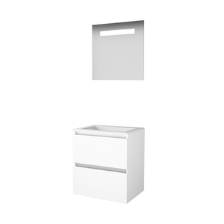 Basic-Line Economic 46 badkamermeubelset - 60x46cm - greeploos - 2 lades - acryl wastafel - 0 kraangaten - Spiegel - geintegreerde LED verlichting - MDF lak Ice White