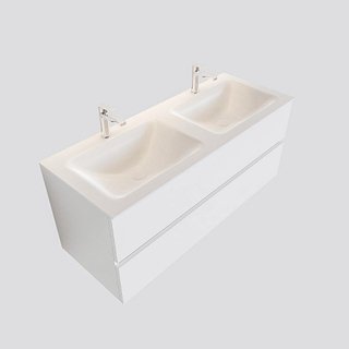 MONDIAZ VICA Badkamermeubelset - 120cm - 2 lades - wasbak Cloud dubbel - 2 kraangaten - solid surface talc