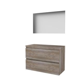 Basic-Line Ultimate 46 badkamermeubelset - 100x46cm - greeploos - 2 lades - wastafelblad - Spiegel - verlichting MFC Scotch Oak