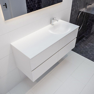 MONDIAZ VICA Badkamermeubelset - 120cm - 4 lades - wasbak Moon rechts - 1 kraangat - solid surface talc