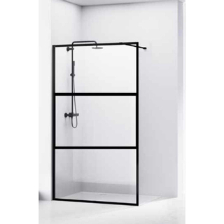 Van Rijn Products ST04 Vaste wand 88x200cm 8mm helder glas met aluminium profiel zwart omkaderd inclusief stabilisatiestang 120cm