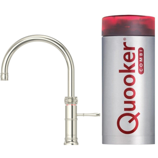 Quooker NL Classic Fusion round kokendwaterkraan opbouw uitloop draaibaar met Combi+ reservoir nikkel glans