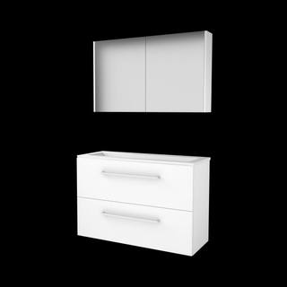 Basic-Line Comfort 39 badkamermeubelset - 100x39cm - met grepen - 2 lades - acryl wastafel - 1 kraangat - Spiegelkast - MDF lak Ice White