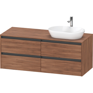 Duravit Ketho 2 wastafelonderbouwkast incl. consoleplaat met 4 laden voor waskom rechts 140x55x56.8cm met handgrepen antraciet noten mat