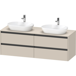 Duravit Ketho 2 wastafelonderbouwkast incl. consoleplaat met 4 laden voor dubbele waskommen 160x55x56.8cm met handgrepen antraciet taupe supermat