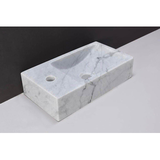 Forzalaqua Venetia fonteinbak 40x22x10cm wasbak rechts 1 kraangat links Natuursteen Carrara gepolijst