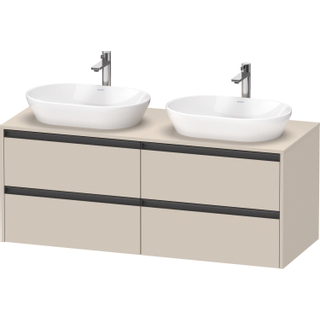 Duravit Ketho 2 wastafelonderbouwkast incl. consoleplaat met 4 laden voor dubbele waskommen 140x55x56.8cm met handgrepen antraciet taupe supermat