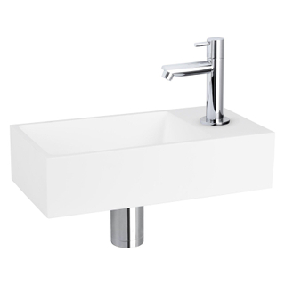 Differnz Solid Fonteinset 36x18.5x9cm rechthoek met kraan en afvoer inclusief sifon Solid Surface chroom