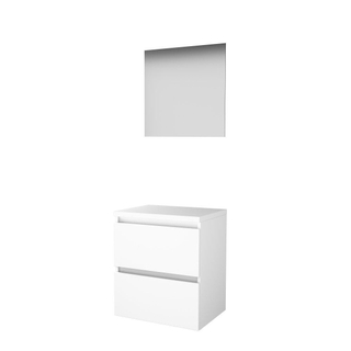 Basic-Line Ultimate 46 badkamermeubelset - 60x46cm - greeploos - 2 lades - wastafelblad - Spiegel - verlichting MDF lak Ice White