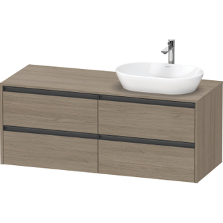 Duravit Ketho 2 wastafelonderbouwkast incl. consoleplaat met 4 laden voor waskom rechts 140x55x56.8cm met handgrepen antraciet eiken terra mat