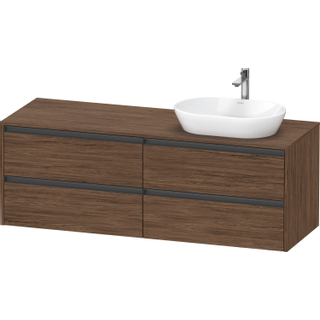 Duravit Ketho 2 wastafelonderbouwkast incl. consoleplaat met 4 laden voor waskom rechts 160x55x56.8cm met handgrepen antraciet donker noten mat