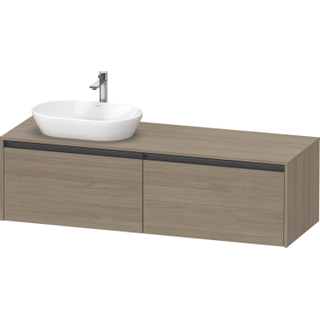 Duravit Ketho 2 wastafelonderbouwkast incl. consoleplaat met 2 laden voor waskom links 160x55x45.9cm met handgrepen antraciet eiken terra mat