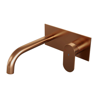 Brauer Copper Edition Wastafelmengkraan inbouw - gebogen uitloop links - hendel breed plat - afdekplaat - model C 1 - PVD - geborsteld koper