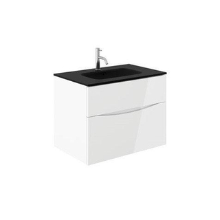 Crosswater Glide II Badkamermeubelset - 70x45x52cm - 2 lades - greeploos - softclose - glans wit - kraangat - zwart