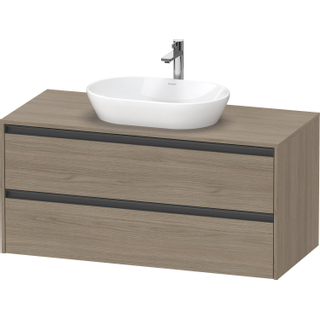 Duravit Ketho 2 wastafelonderbouwkast incl. consoleplaat met 2 laden 120x55x56.8cm met handgrepen antraciet eiken terra mat