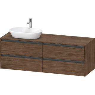 Duravit Ketho 2 wastafelonderbouwkast incl. consoleplaat met 4 laden voor waskom links 160x55x56.8cm met handgrepen antraciet donker noten mat