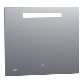 Saniclass Exclusive Line Clock spiegel 80x70cm met verlichting met klok aluminium