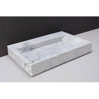 Forzalaqua Bellezza wastafel 80.5x51.5x9cm Rechthoek 0 kraangaten Natuursteen Carrara gepolijst